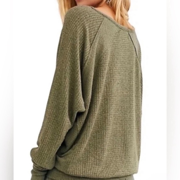 EUC! FREE PEOPLE Santa Clara Long Sleeve Thermal Knit Top Ferngully Green - Picture 3 of 8